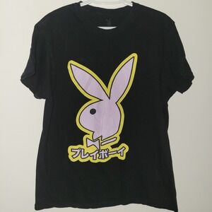 Japanese Anime Playboy Bunny Short Sleeve T-Shirt Women's Size Large Black Pink